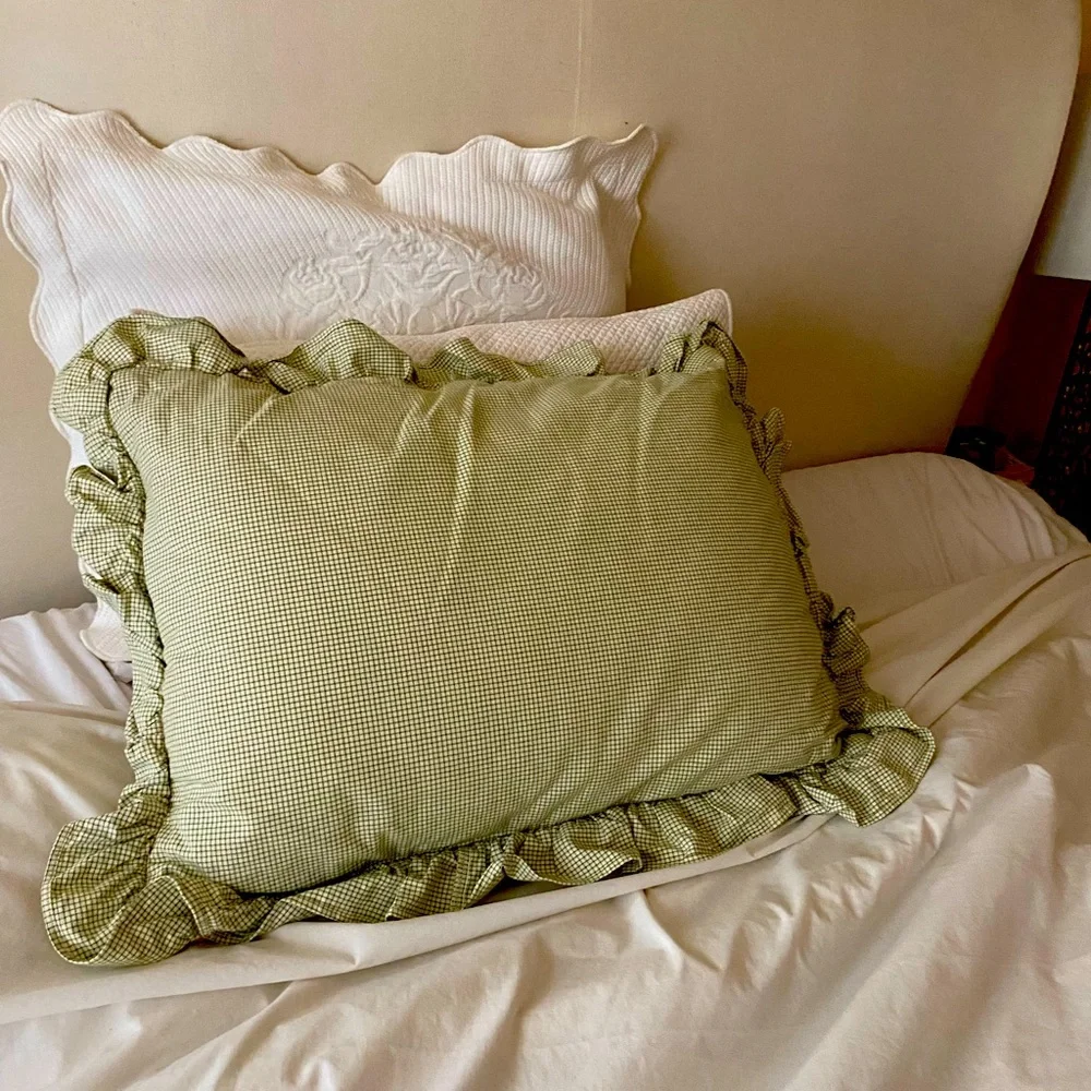 Pink & Green Piped Gingham and Plaid Pillow Sham by Luxury Designer Catfish Bite
